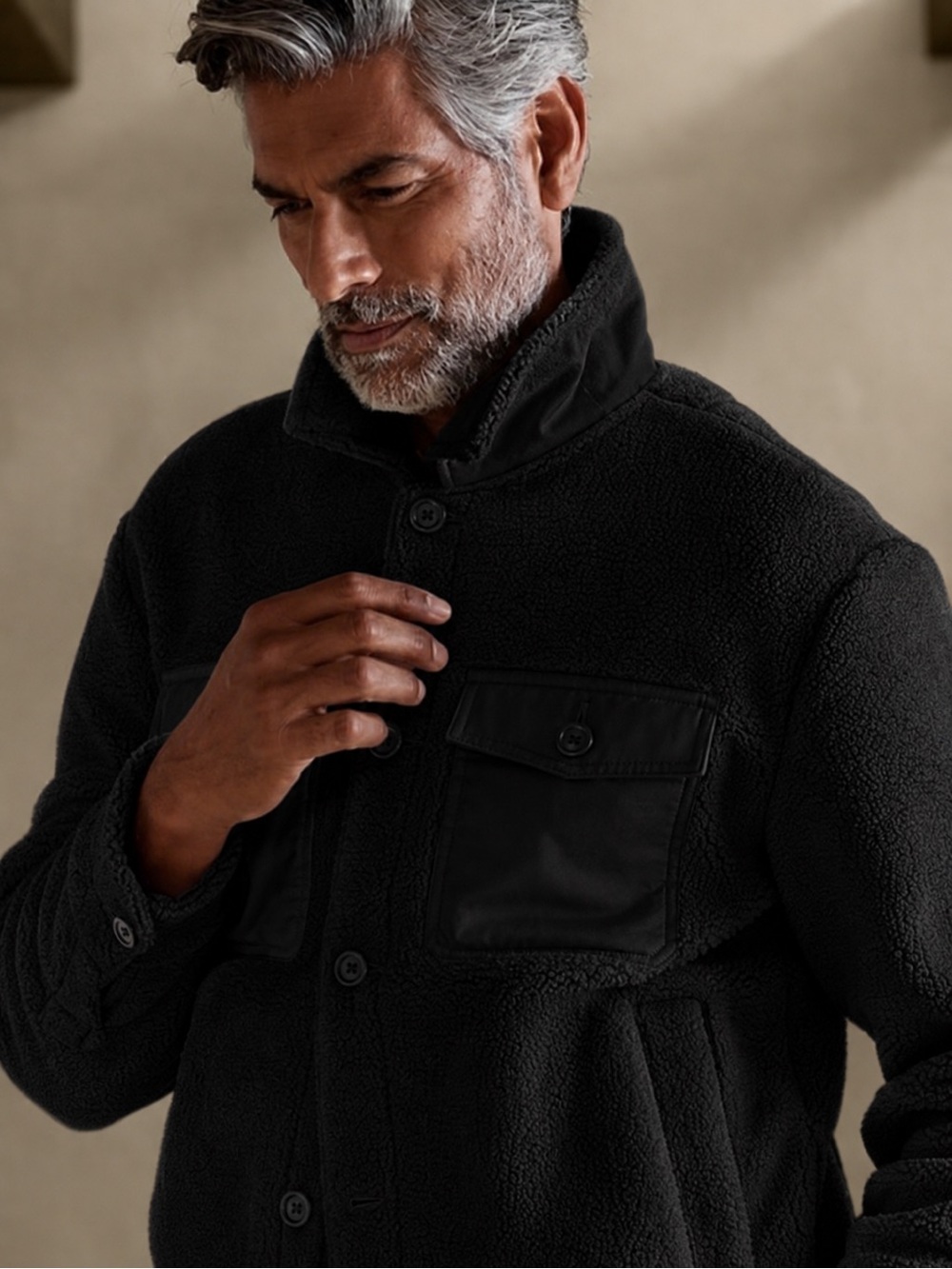 BANANA REPUBLIC Black Sherpa Shirt Jacket